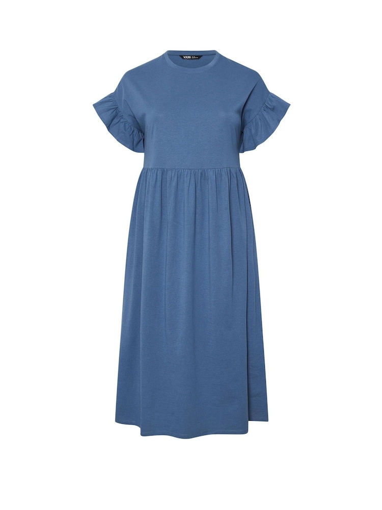 Yours Curve Blue Frilled 100% Cotton Midaxi Dress - Image 5 of 5