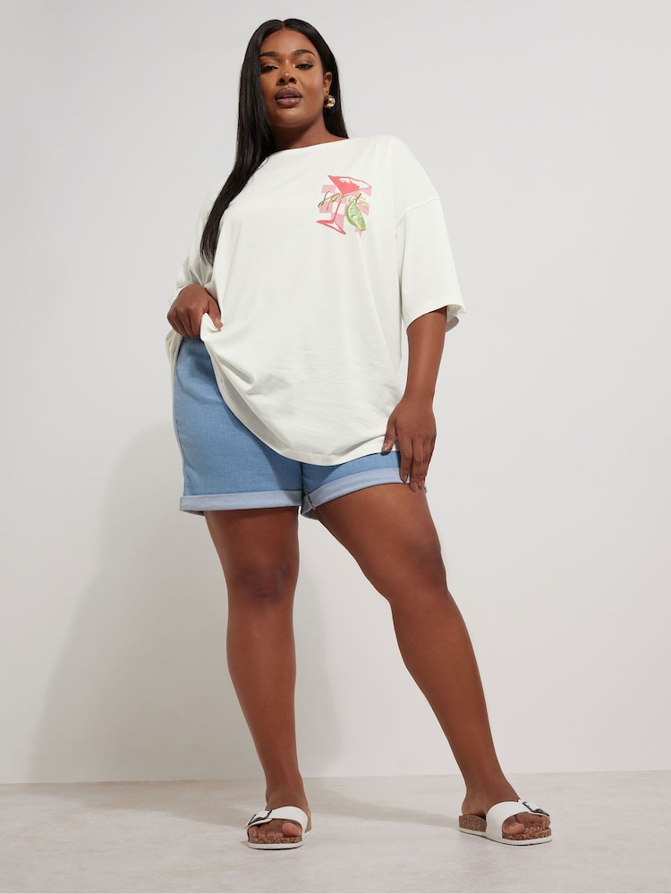 Rosa - Yours Curve Oversized Boxy 100% Cotton T-Shirt - Imagen 2 de 7