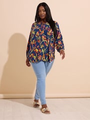Yours Curve Blue Button Detail Blouse - Image 2 of 5