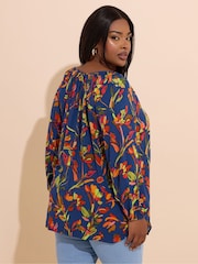 Yours Curve Blue Button Detail Blouse - Image 3 of 5