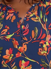 Yours Curve Blue Button Detail Blouse - Image 4 of 5
