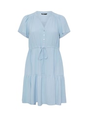 Yours Curve Blue Button Up Frilled Dress - Image 5 of 5