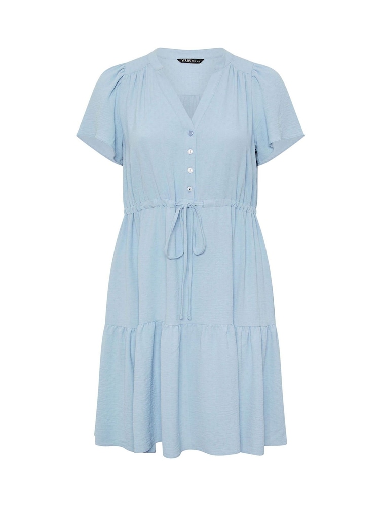 Yours Curve Blue Button Up Frilled Dress - Image 5 of 5
