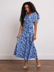M&Co Blue Petite Side Twist Dress - Image 1 of 6
