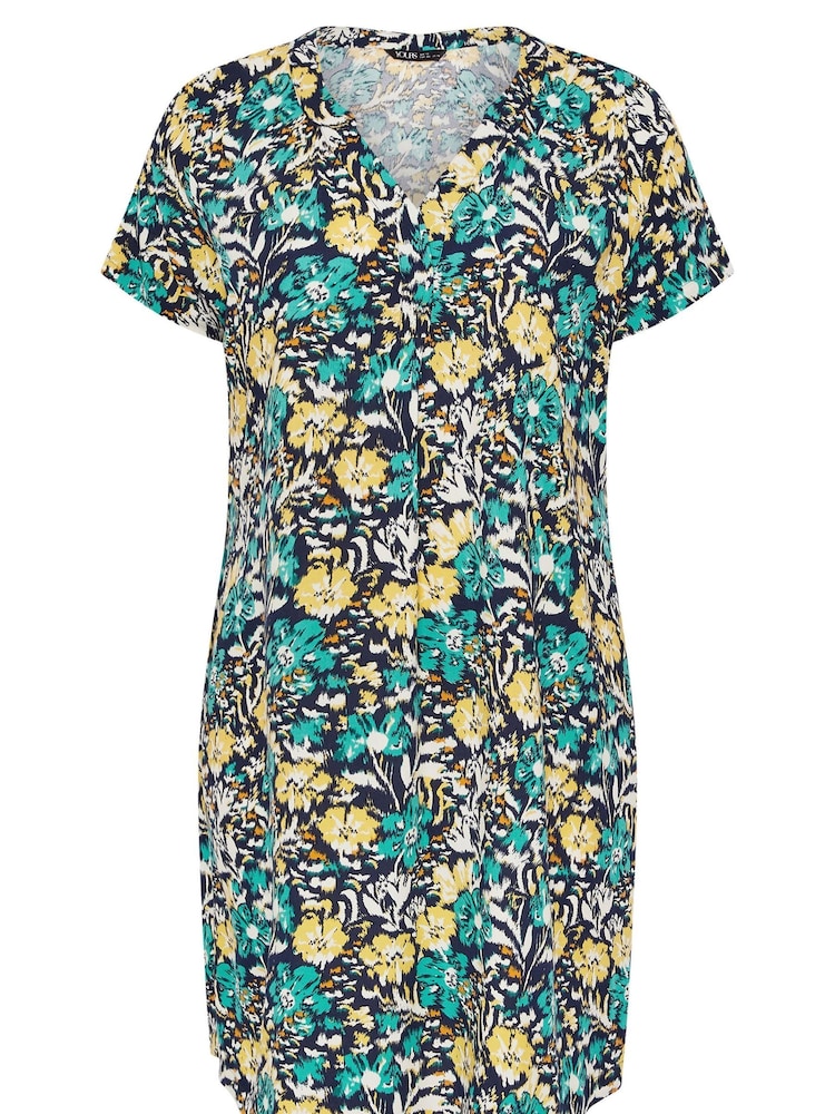 Yours Curve Blue Notch Neck Tunic Dress - Image 5 of 5