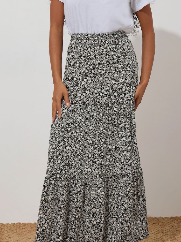 M&Co Black Petite Tiered Maxi Skirt - Image 1 of 5