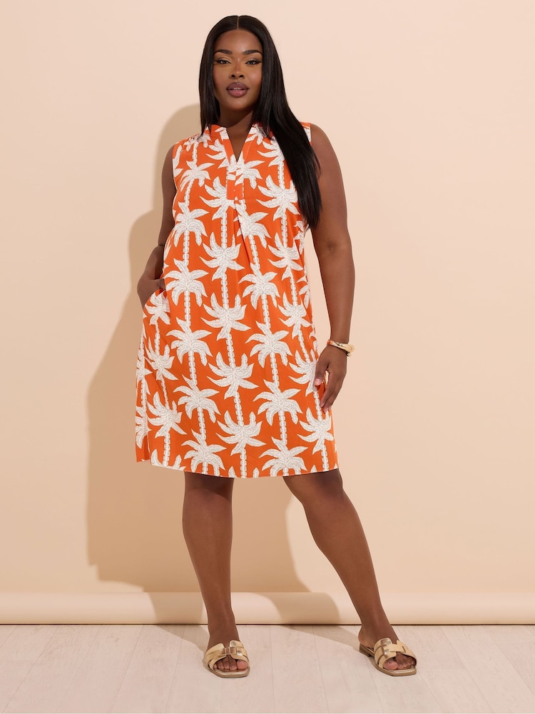 Yours Curve Orange Notch Neck Sleeveless Dress - Image 2 of 5