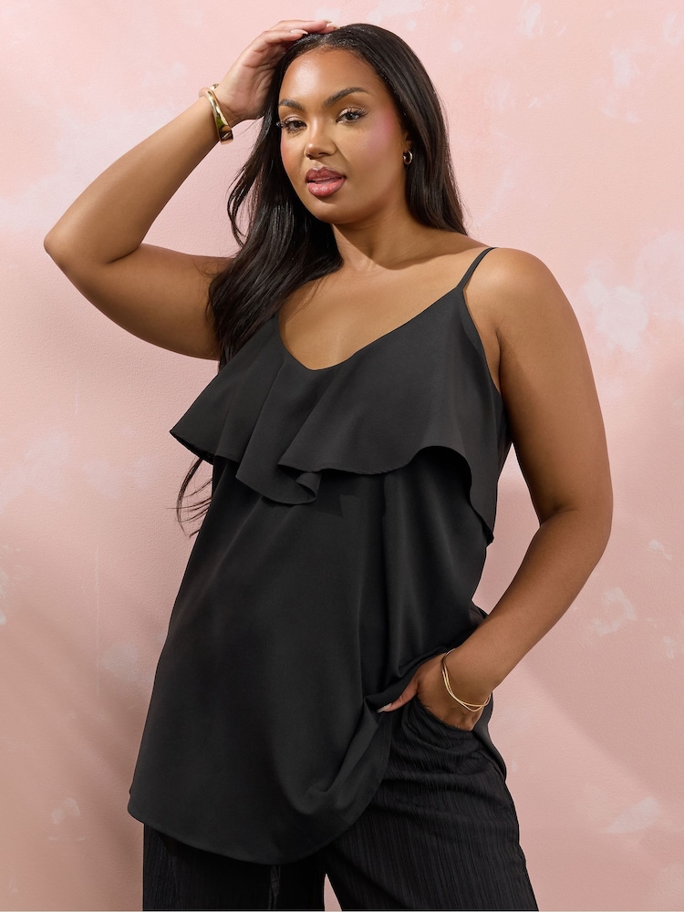 Yours Curve Black Frilled Cami - Image 1 of 8