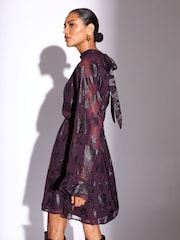 Lipsy Plum Metallic Mini High Neck Long Sleeve Dress - Image 2 of 4