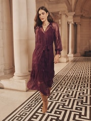 Lipsy Burgundy Red Lace Ruffle Long Sleeve Midi Dress - Image 3 of 4