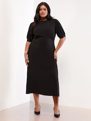 Lipsy Black Curve Miitary Button Short Sleeve Midi Jersey Dress - Image 1 of 4
