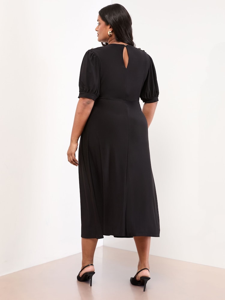 Lipsy Black Curve Miitary Button Short Sleeve Midi Jersey Dress - Image 2 of 4