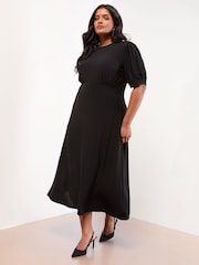 Lipsy Black Curve Miitary Button Short Sleeve Midi Jersey Dress - Image 3 of 4