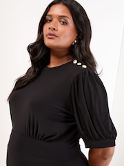 Lipsy Black Curve Miitary Button Short Sleeve Midi Jersey Dress - Image 4 of 4