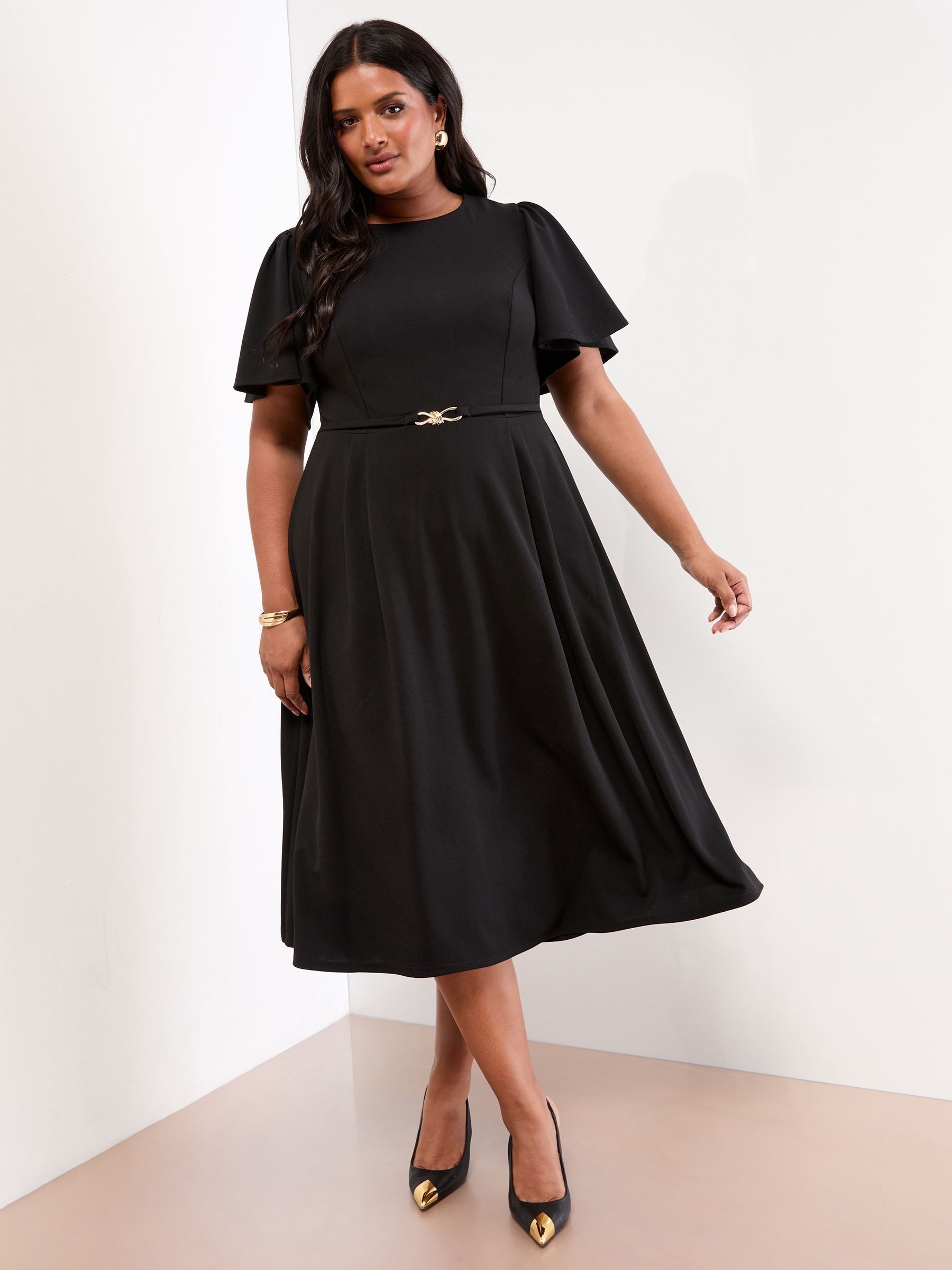 Buy Lipsy Black Curve Crew Neck Short Sleeve Fit and Flare Midi