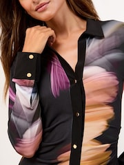 Schwarz/Blumenmuster - Lipsy Jersey Button Through Midi Shirt Dress - Bild 3 von 4