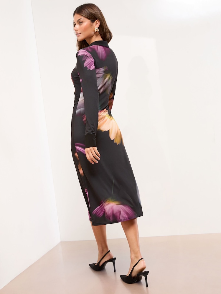 Schwarz/Blumenmuster - Lipsy Jersey Button Through Midi Shirt Dress - Bild 4 von 4