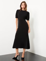 Lipsy Black Petite Miitary Button Short Sleeve Midi Jersey Dress - Image 1 of 4