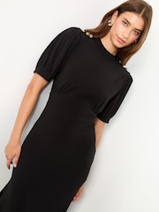 Lipsy Black Petite Miitary Button Short Sleeve Midi Jersey Dress - Image 2 of 4