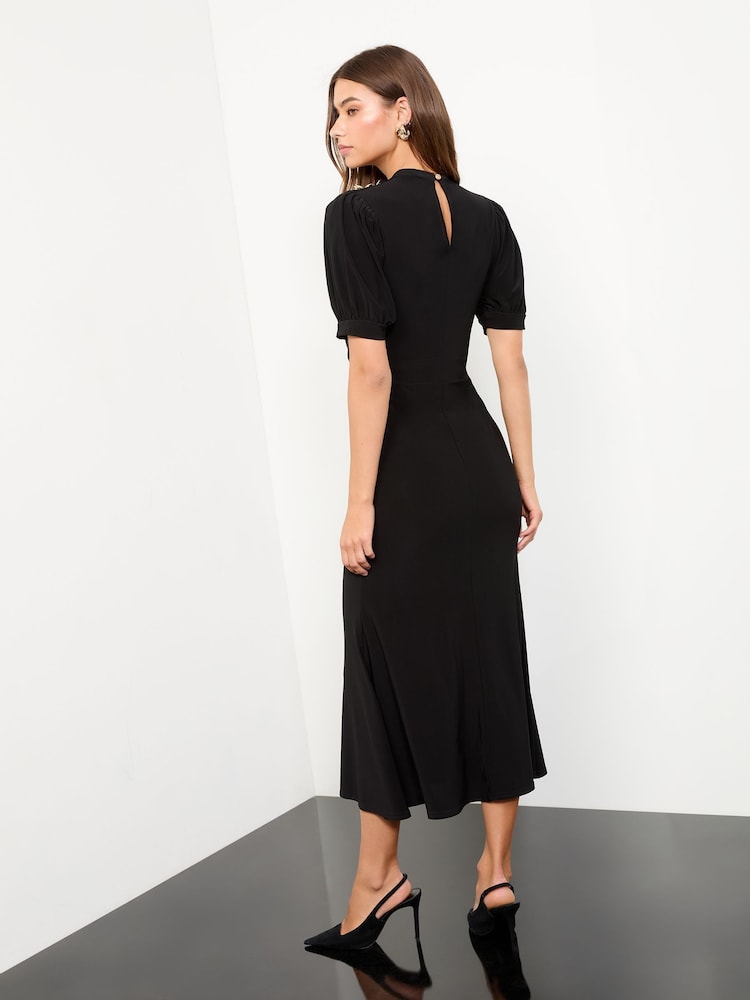 Lipsy Black Petite Miitary Button Short Sleeve Midi Jersey Dress - Image 4 of 4