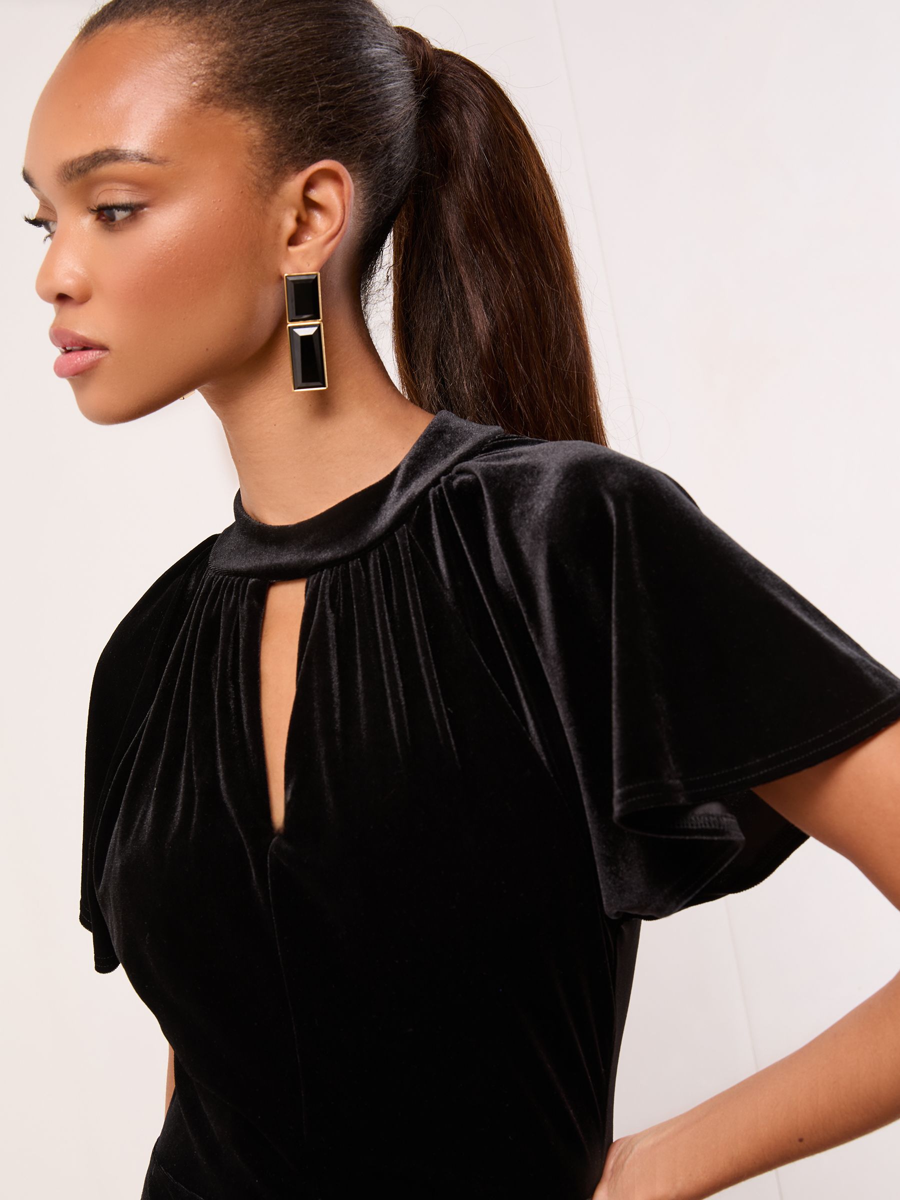 Buy Lipsy Black Velvet Short Sleeve Keyhole Midi Dress from Next USA