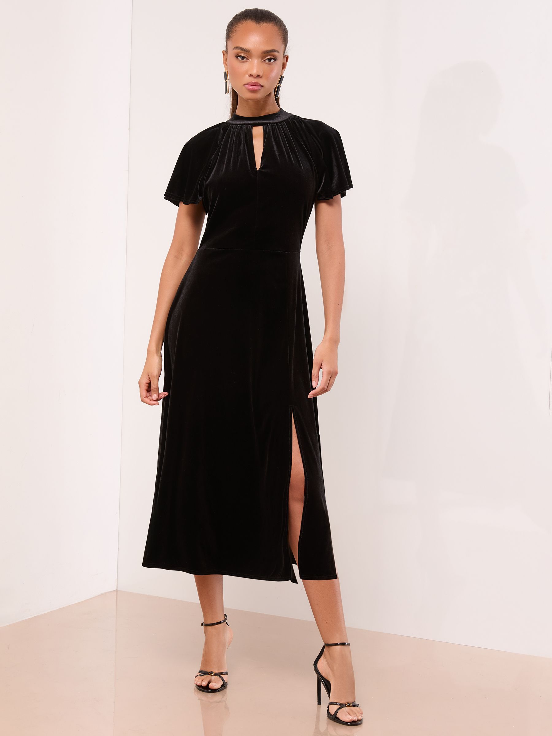 Buy Lipsy Black Velvet Short Sleeve Keyhole Midi Dress from Next USA
