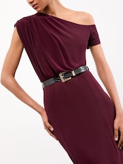 Lipsy Burgundy Red Slash Neck Jersey Belted Midi Dress - Image 2 of 4