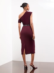 Lipsy Burgundy Red Slash Neck Jersey Belted Midi Dress - Image 4 of 4