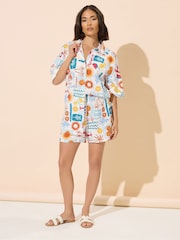 PixieGirl Petite Blue Postcard Print 100% Cotton Shorts - Image 3 of 6