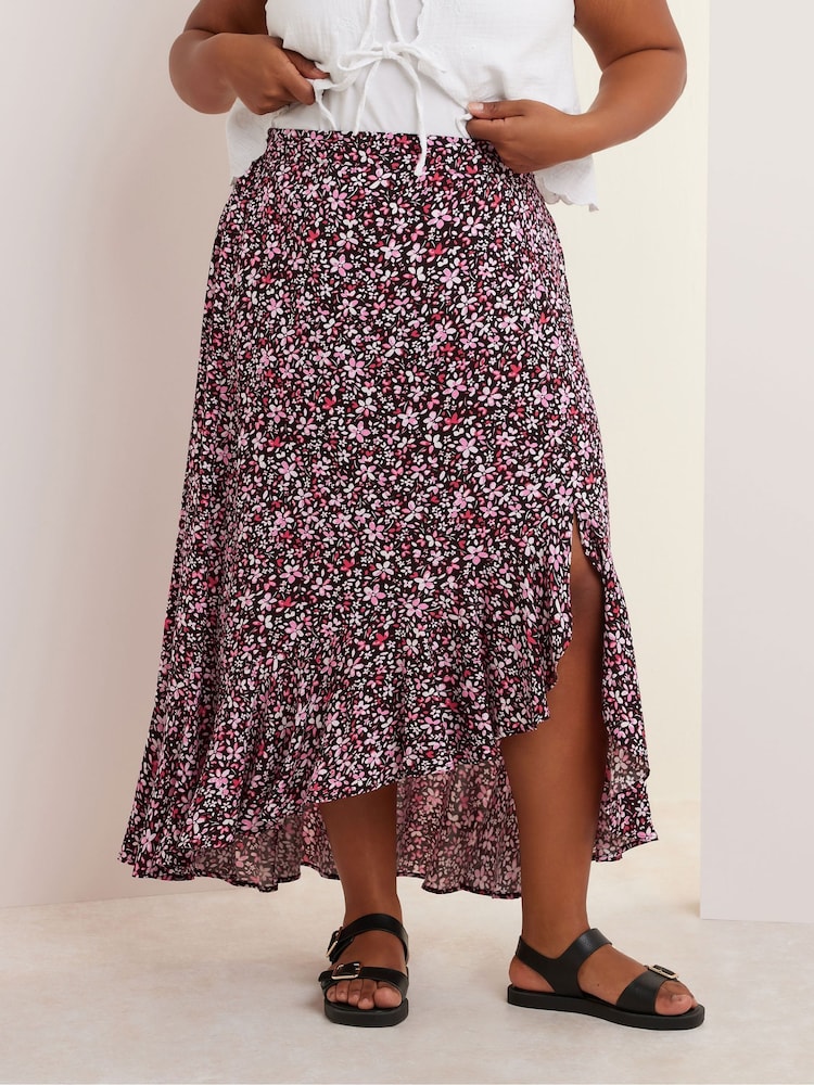 Yours Curve Pink Ruffle Skirt - Image 2 of 5
