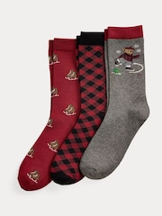 Polo Ralph Lauren Grey Kids Skating Bear Socks 3 Pack - Image 1 of 1