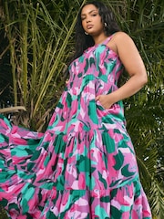 Yours Curve Pink Shirred Maxi Dress - Image 1 of 3