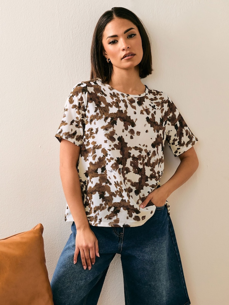 PixieGirl Petite Brown Tie Back Cow Print Top - Image 1 of 6