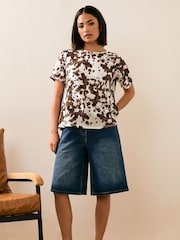 PixieGirl Petite Brown Tie Back Cow Print Top - Image 2 of 6
