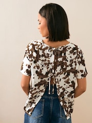 PixieGirl Petite Brown Tie Back Cow Print Top - Image 3 of 6