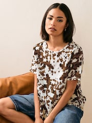 PixieGirl Petite Brown Tie Back Cow Print Top - Image 4 of 6