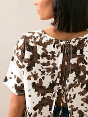PixieGirl Petite Brown Tie Back Cow Print Top - Image 5 of 6