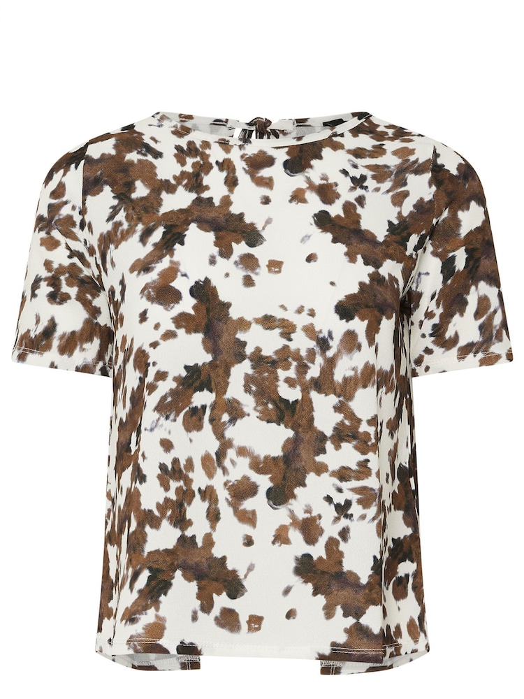 PixieGirl Petite Brown Tie Back Cow Print Top - Image 6 of 6