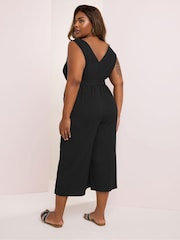 Negro - Yours Curve Tie Waist Textured Jumpsuit - Imagen 3 de 5