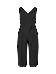 Negro - Yours Curve Tie Waist Textured Jumpsuit - Imagen 4 de 5