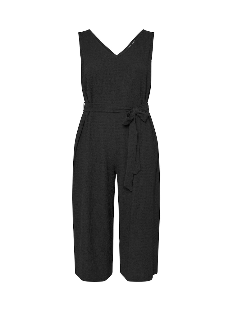 Yours Curve Black Tie Waist Textured Jumpsuit - Image 3 of 3