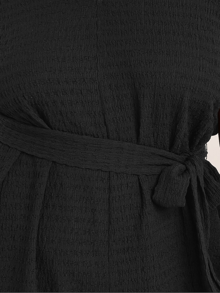 Schwarz - Yours Curve Tie Waist Textured Jumpsuit - Bild 5 von 5 Schwarz - Yours Curve Tie Waist Textured Jumpsuit - Bild 5 von 5