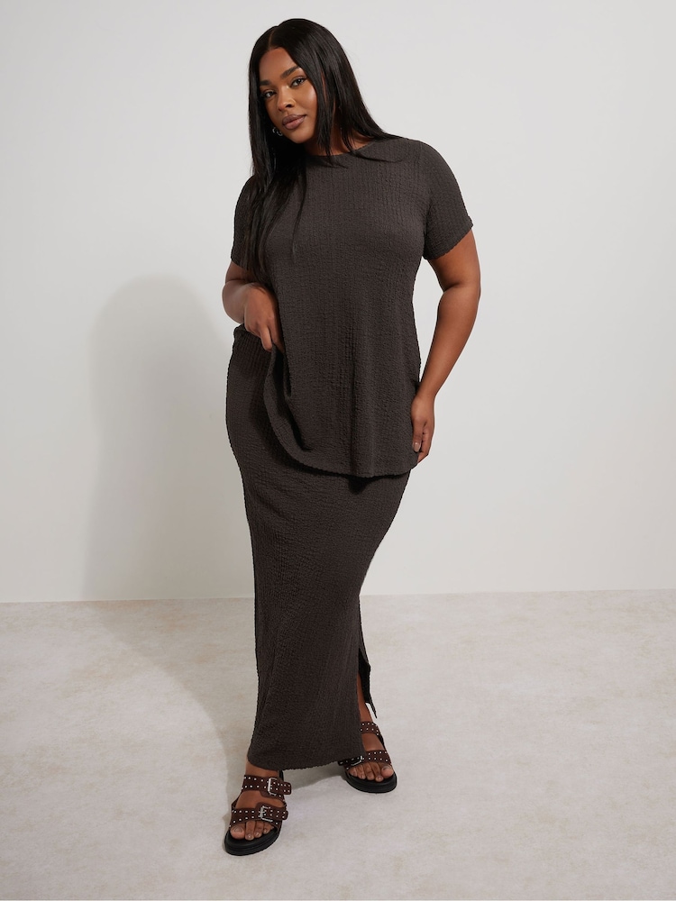 Yours Curve Brown Textured Swing Top - Image 2 of 6