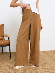 PixieGirl Petite Brown Suedette Wide Leg Trousers - Image 1 of 5