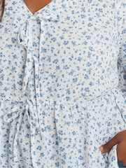 Yours Curve Blue Tie Front Frilled Top - Image 4 of 5