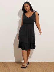 Yours Curve Black Tiered Throw On Dress - Image 1 of 5