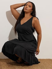 Yours Curve Black Tiered Throw On Dress - Image 3 of 5