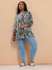 Yours Curve Black Tie Neck Tiered Blouse - Image 2 of 5