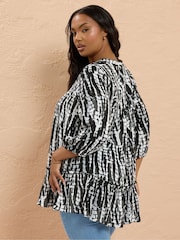 Yours Curve Black Tie Neck Tiered Blouse - Image 3 of 5