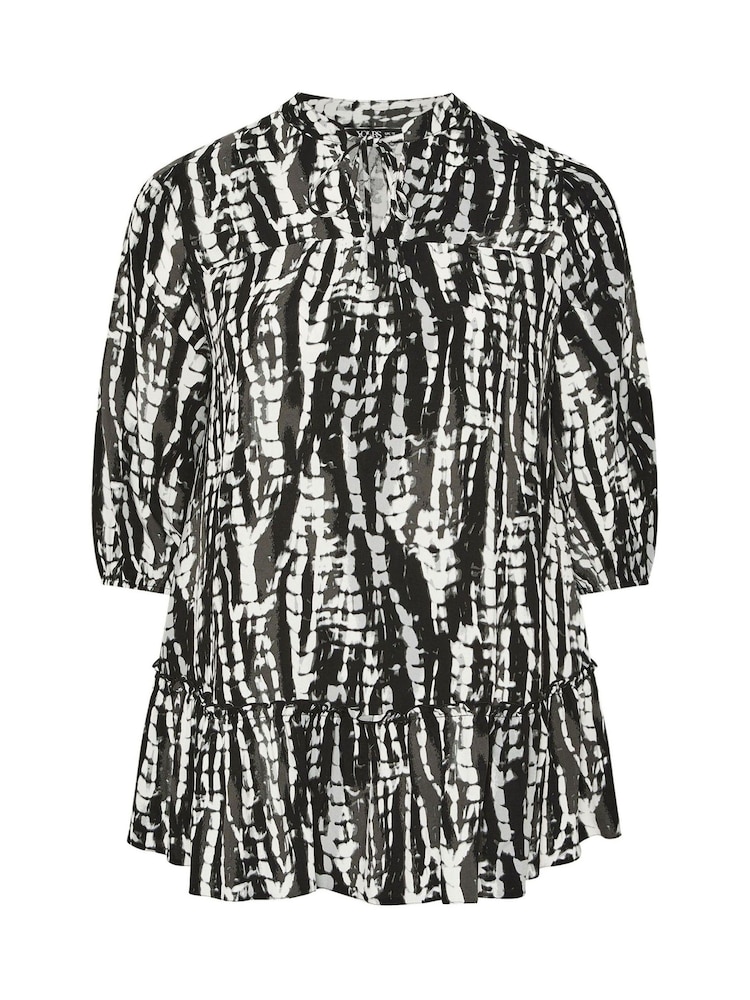 Yours Curve Black Tie Neck Tiered Blouse - Image 5 of 5